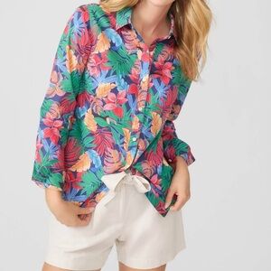 J McLaughlin Lois Blouse Shirt Mega Palm Pop Navy/Multicolor Tropical Small